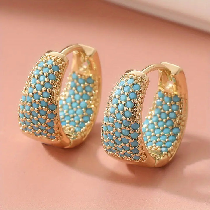 Turquoise Glow | Gold Hoop Earrings