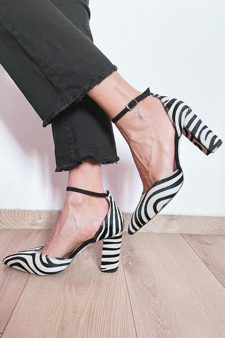 Amira | Zebra Print Pumps With Ankle Strap