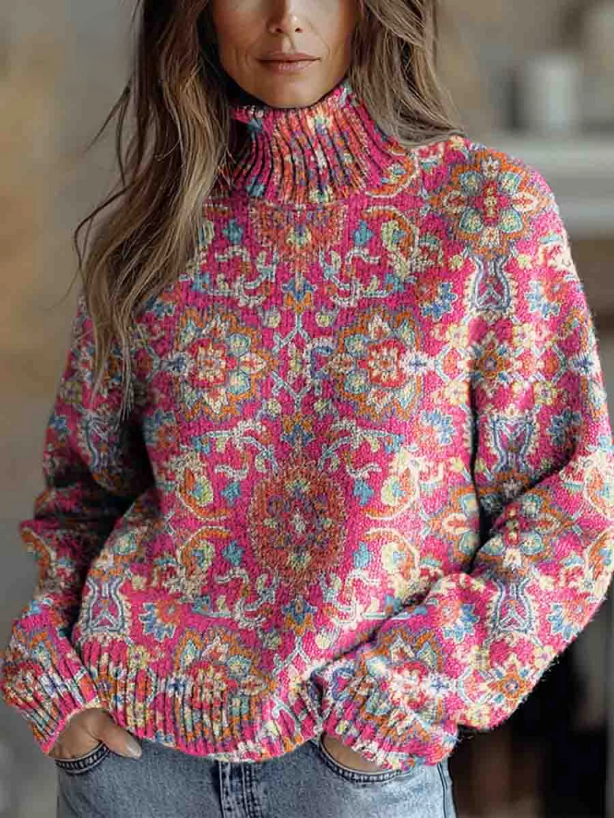 Ruby | Retro Bloom Turtleneck Sweater
