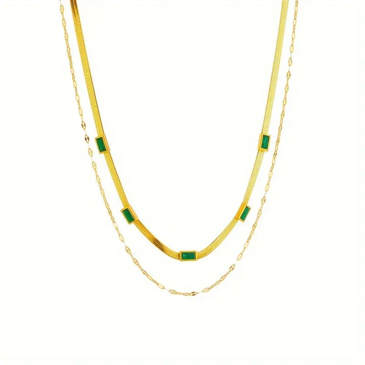 Lulwa Gem Double-Layer Retro Gold Necklace