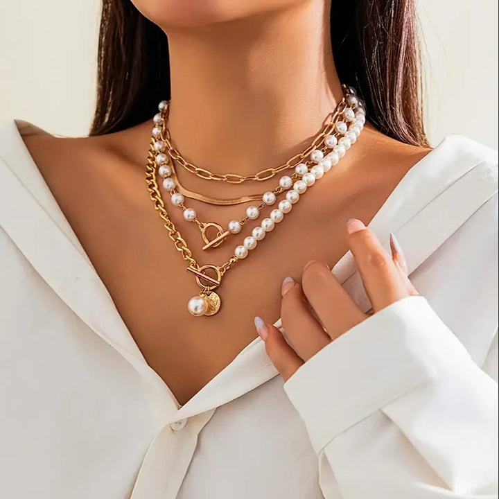 Pearl Harmony | Gold Layered Necklace Set