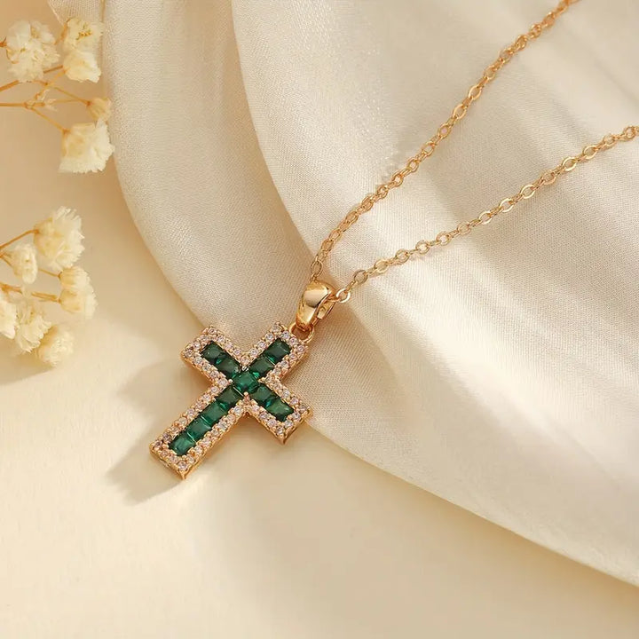 Malak Emerald Cross Pendant Gold Necklace