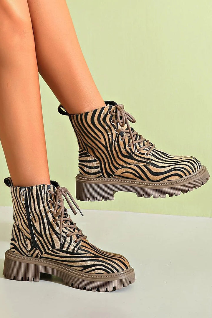 Nada | Zebra Print Lace-Up Boots