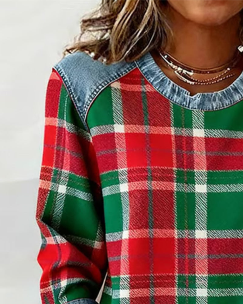 Riley | Plaid Patchwork Sweatshirt