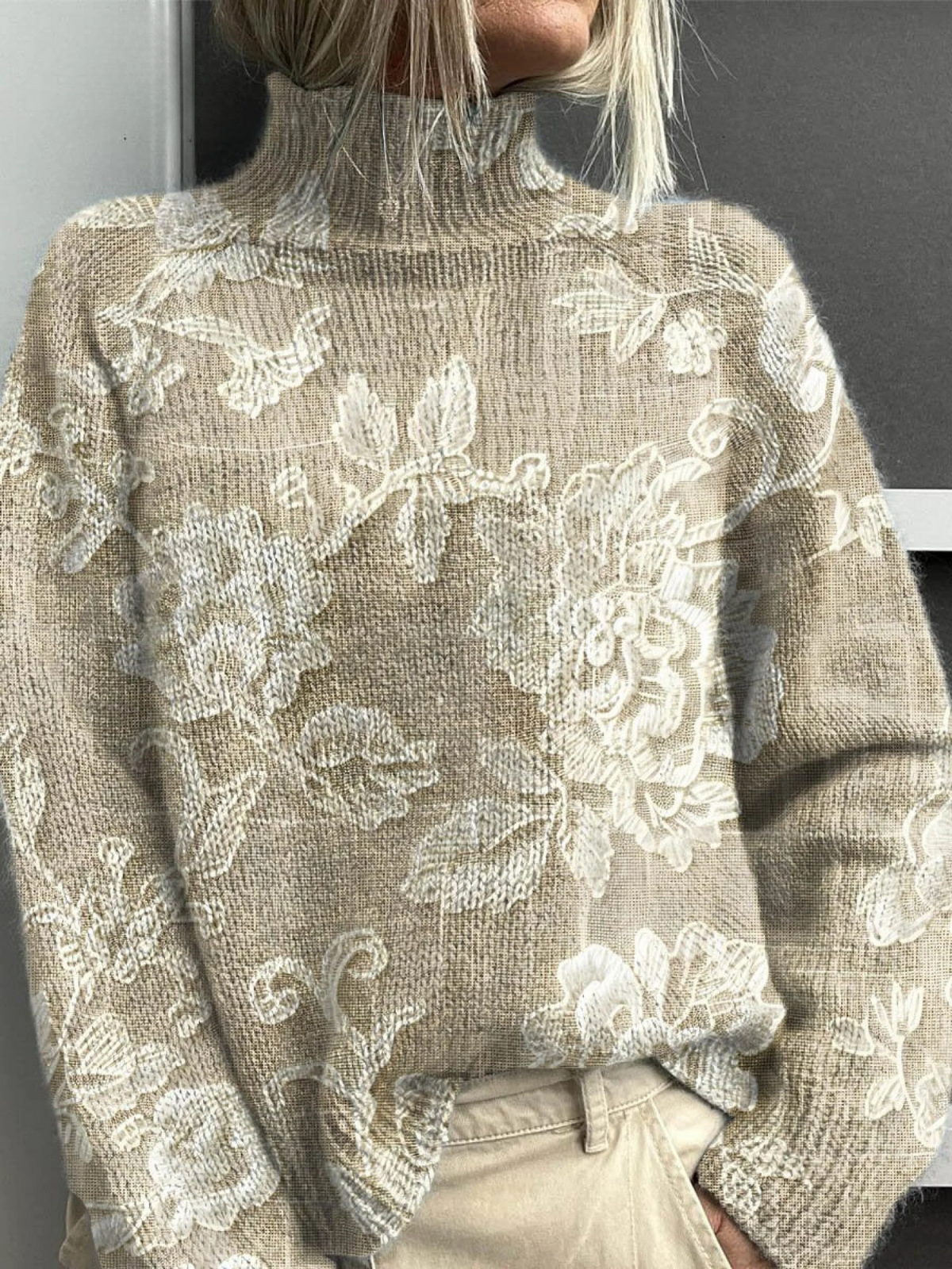 Sophia | Vintage Lace Turtleneck Sweater