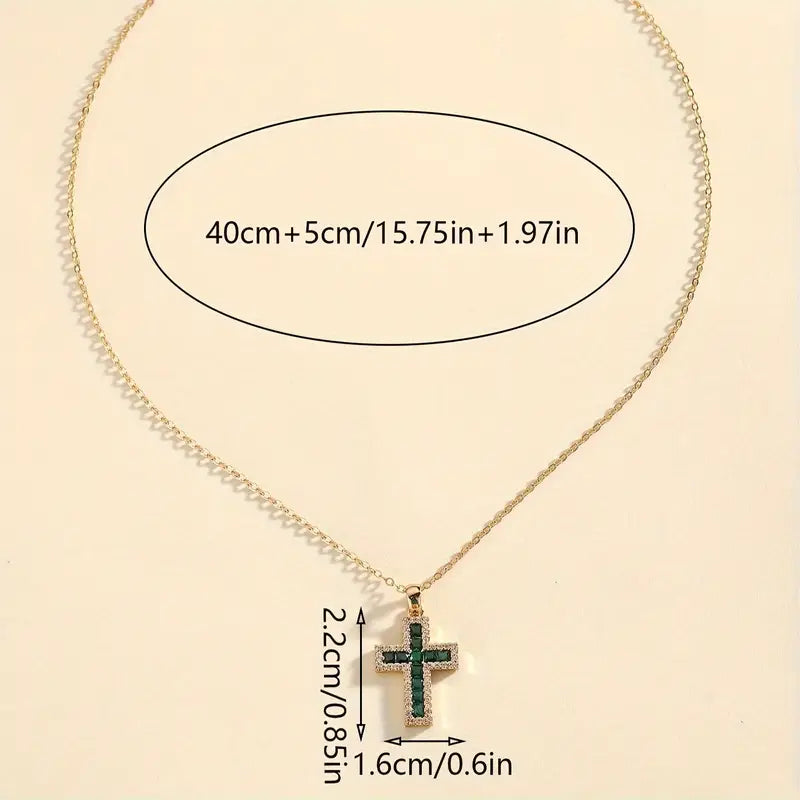 Malak Emerald Cross Pendant Gold Necklace