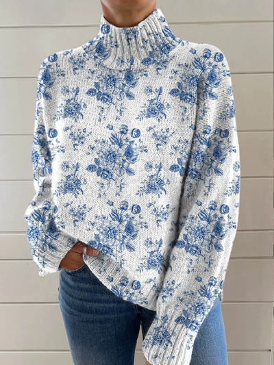Chloe | Blue Blossom Turtleneck Sweater
