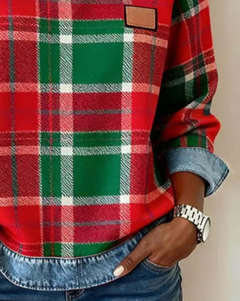 Riley | Plaid Patchwork Sweatshirt