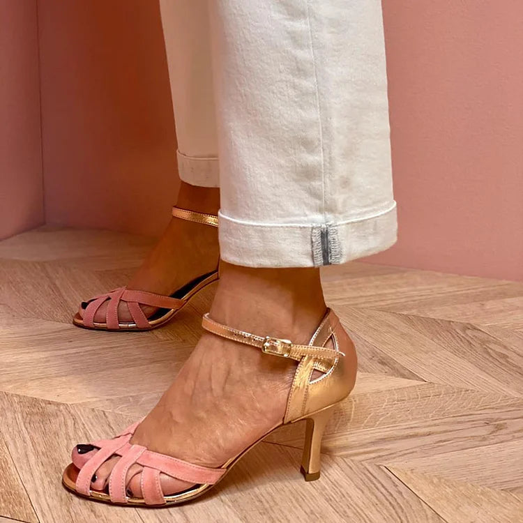 Mai | Strappy Peach Mid Heels
