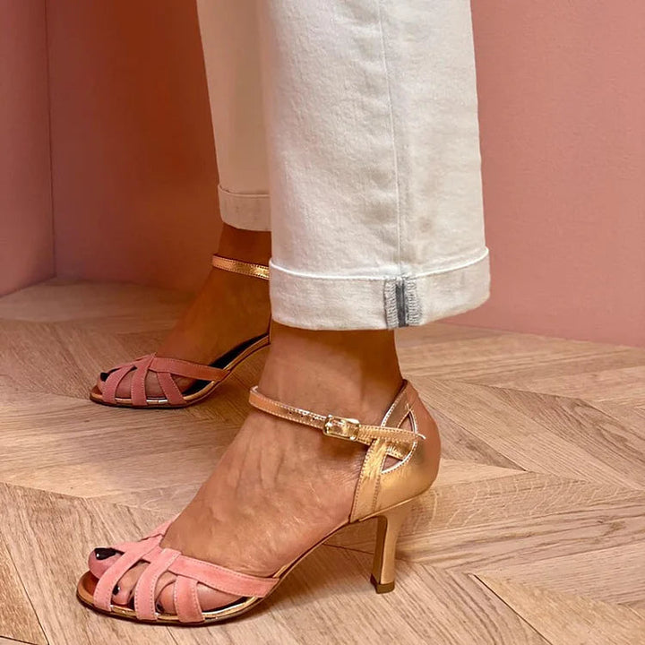 Mai | Strappy Peach Mid Heels