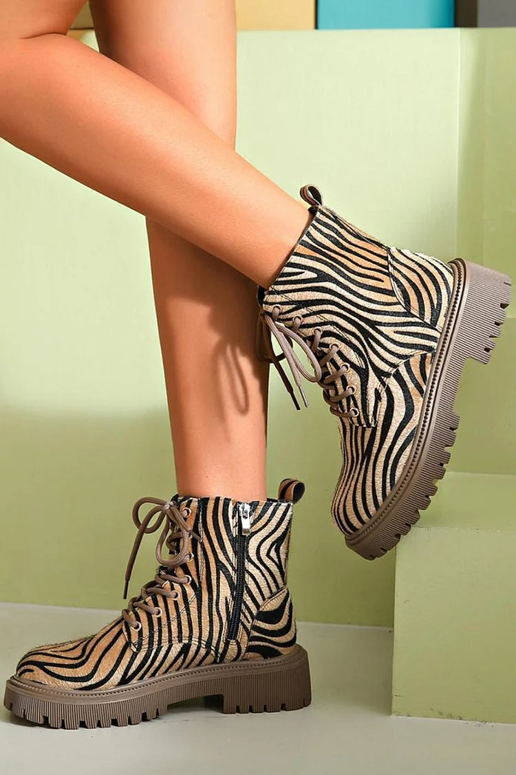 Nada | Zebra Print Lace-Up Boots