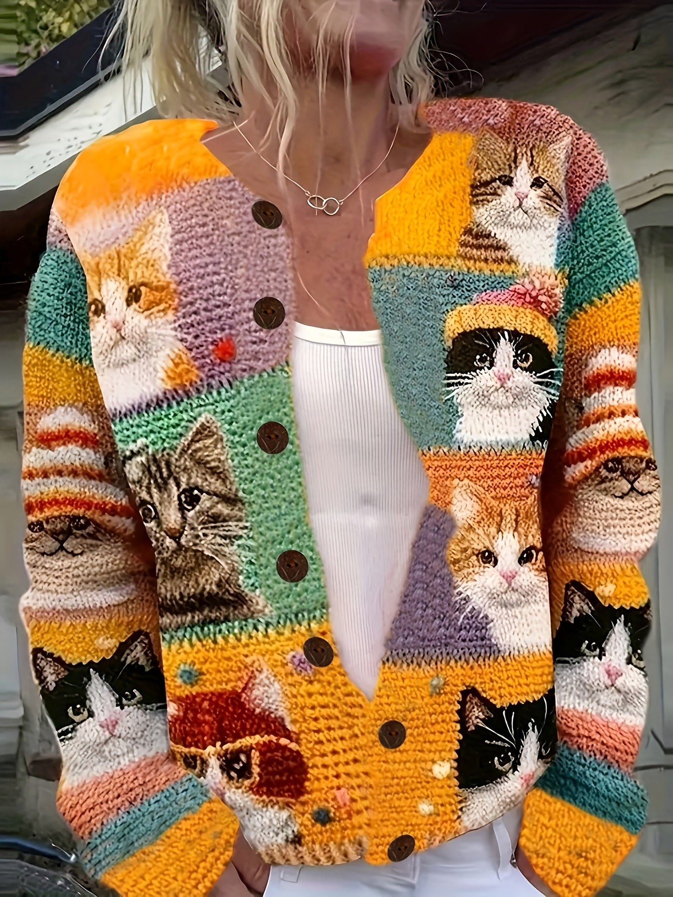 Piper – Patchwork Cat Knit Cardigan
