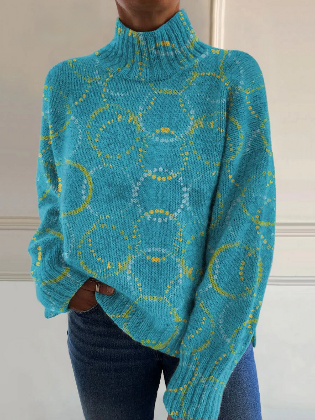 Amelia | Blue Orbit Turtleneck Sweater