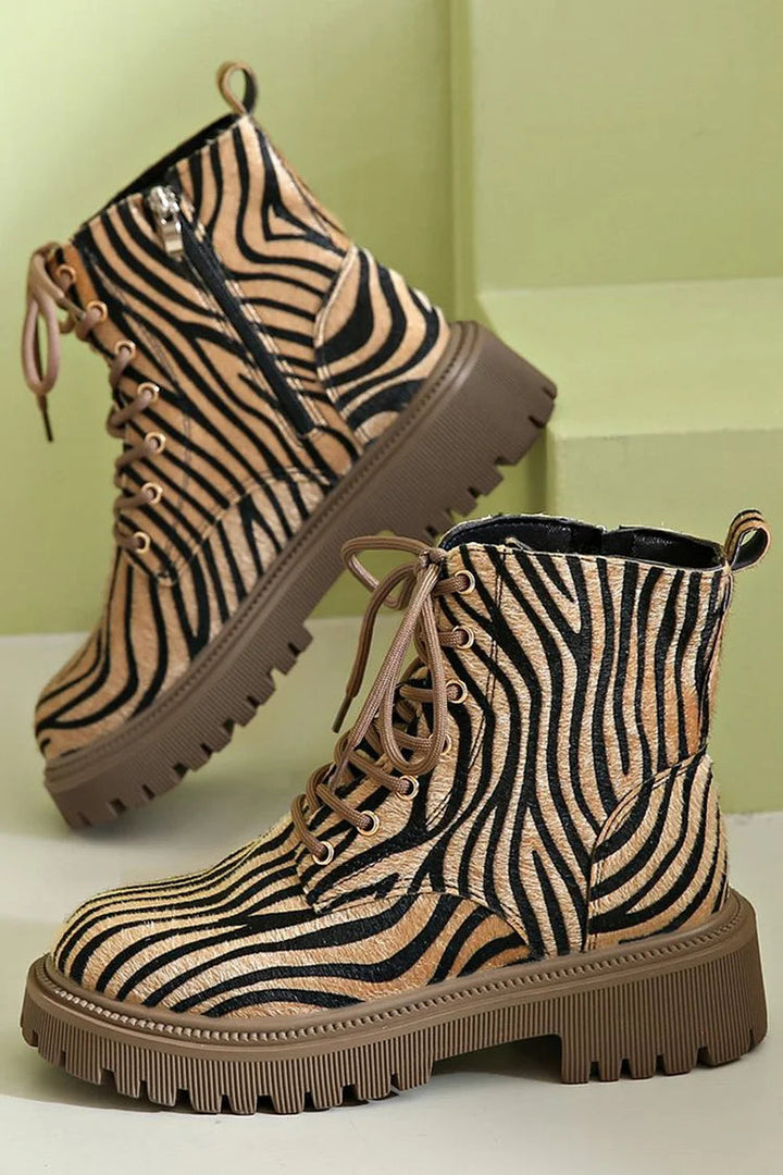 Nada | Zebra Print Lace-Up Boots
