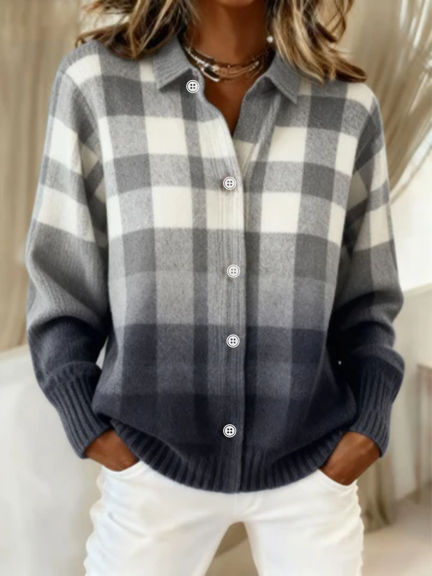 Mara | Frosted Check Knit Blouse