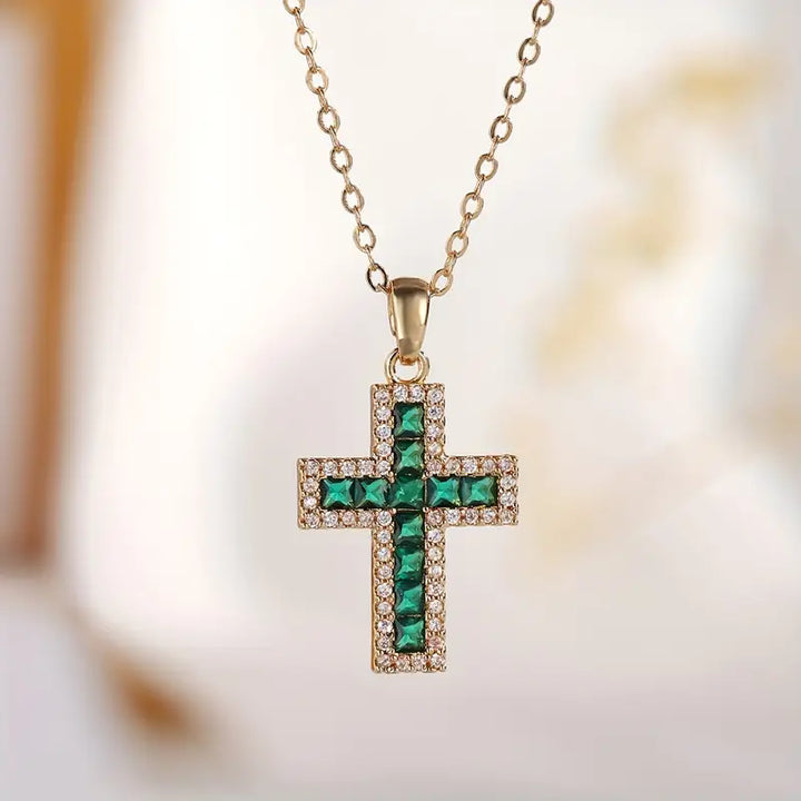 Malak Emerald Cross Pendant Gold Necklace