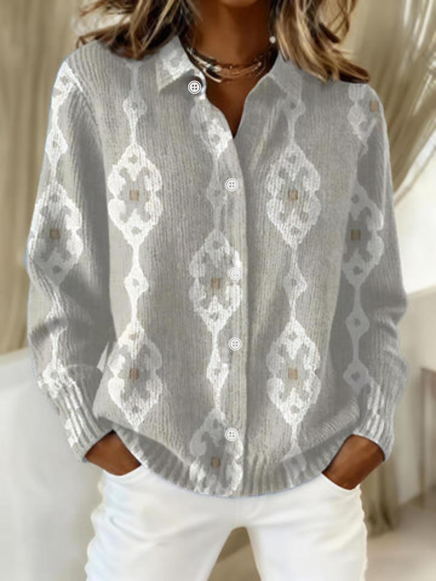 Renee | Elegant Neutral Pattern Blouse