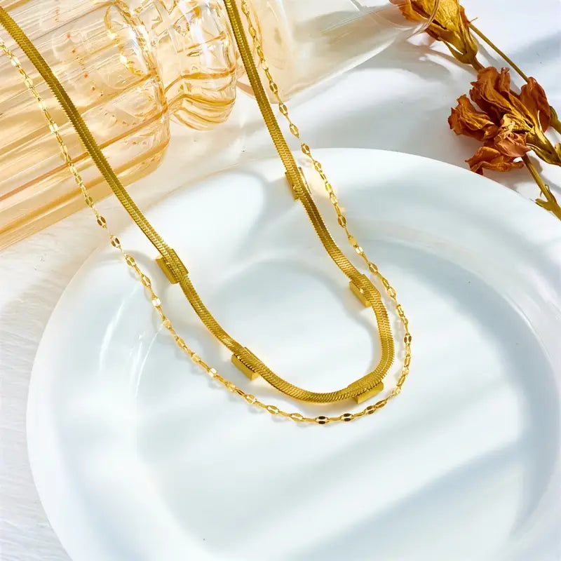 Lulwa Gem Double-Layer Retro Gold Necklace