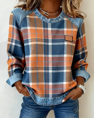 Riley | Plaid Patchwork Sweatshirt