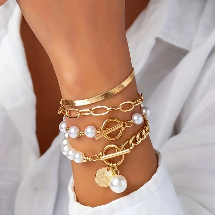 Pearl Link | Gold Bracelet Set