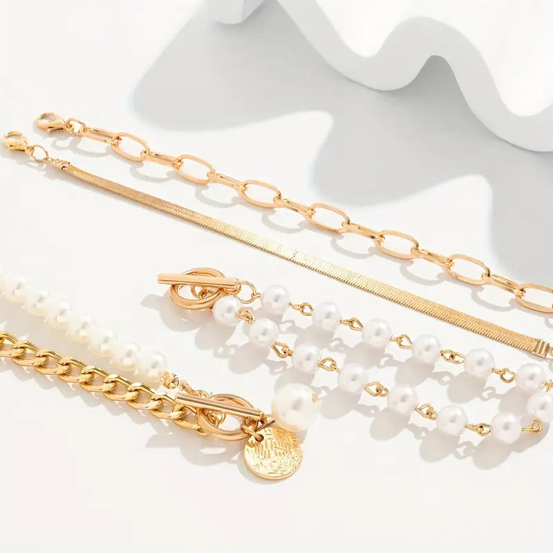 Pearl Link | Gold Bracelet Set