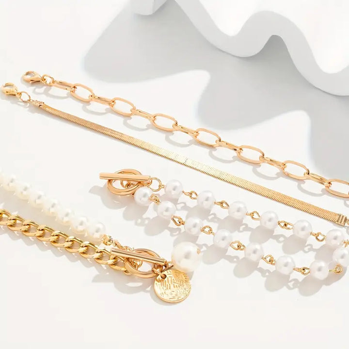 Pearl Link | Gold Bracelet Set