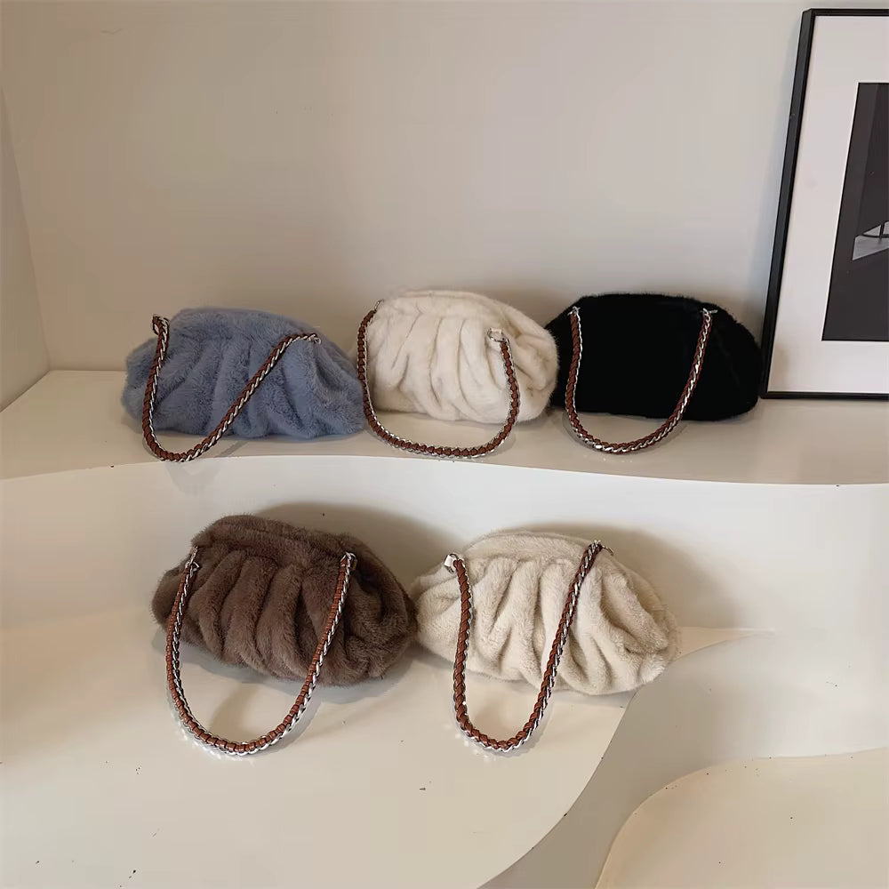 Alya | Pleated Faux Fur Shoulder Bag