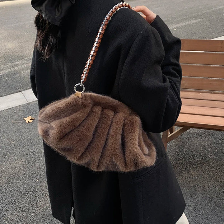 Alya | Pleated Faux Fur Shoulder Bag