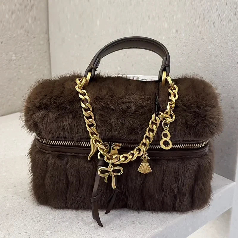 Noura | Faux Fur Mini Box Shoulder Bag