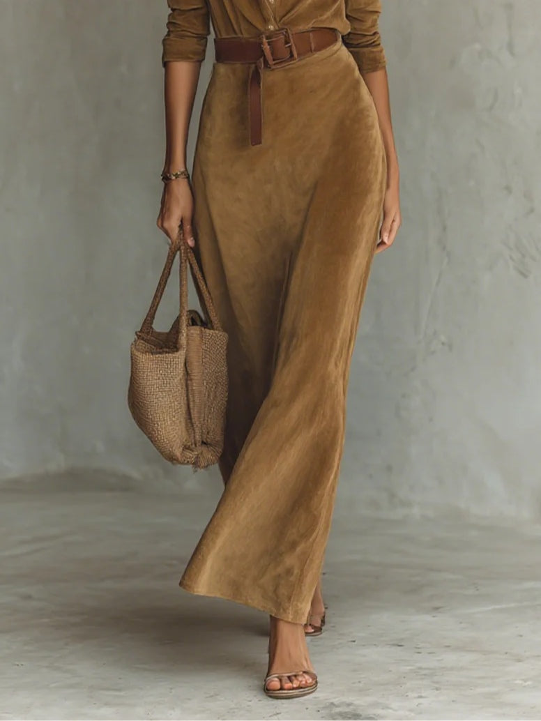 Elodie - Chic Suede Maxi Gown