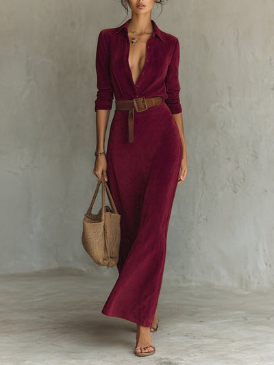Elodie - Chic Suede Maxi Gown