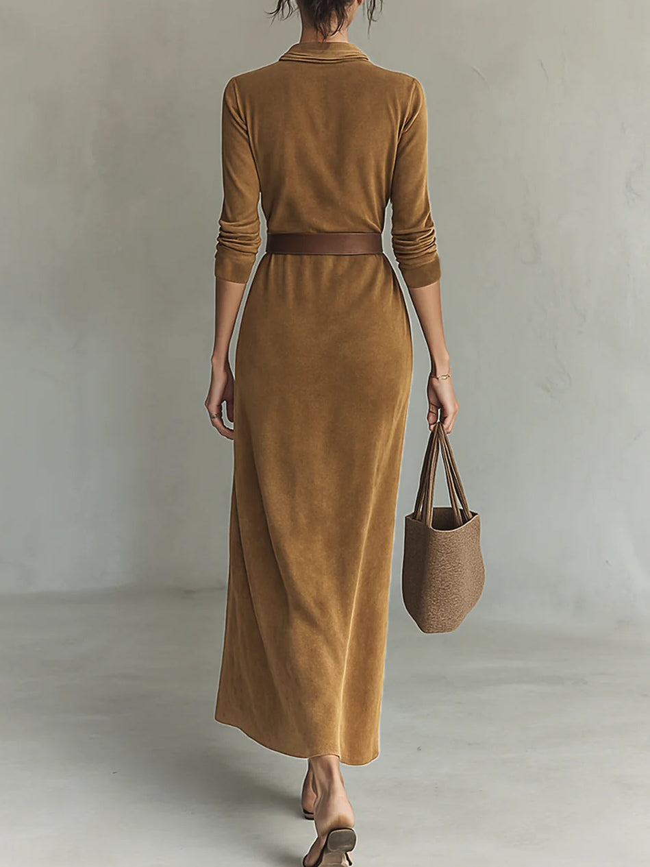 Elodie - Chic Suede Maxi Gown