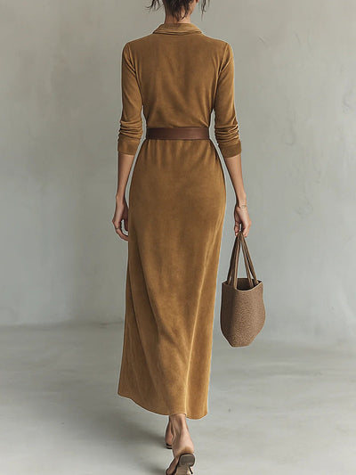 Elodie - Chic Suede Maxi Gown