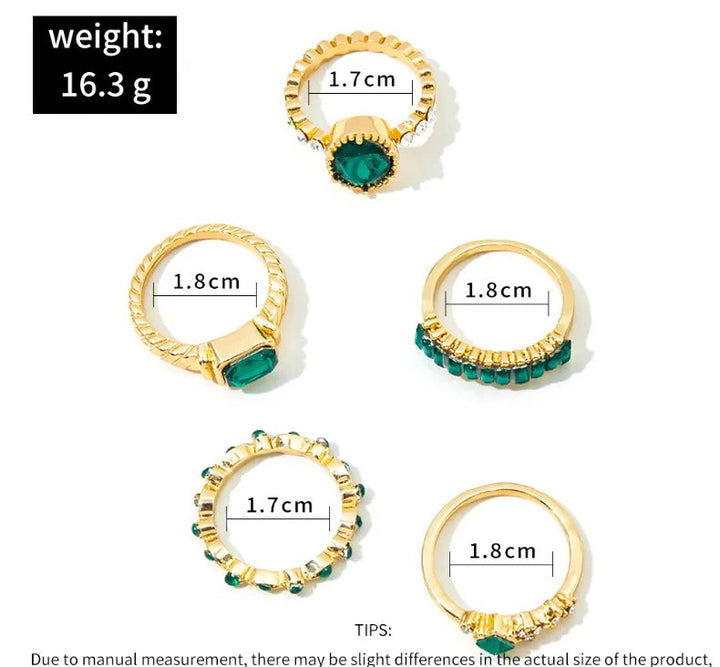 Zarina Exquisite Emerald Gold Ring Set