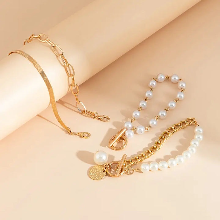 Pearl Link | Gold Bracelet Set