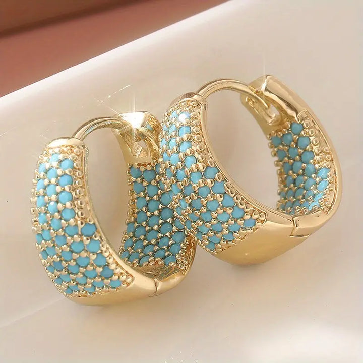 Turquoise Glow | Gold Hoop Earrings