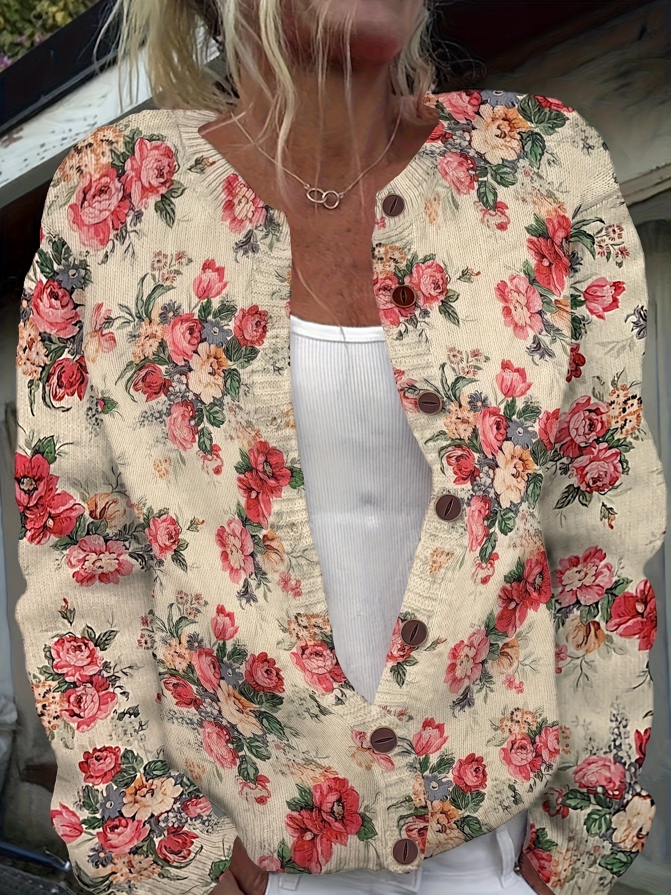 Marigold – Vintage Rose Knit Cardigan