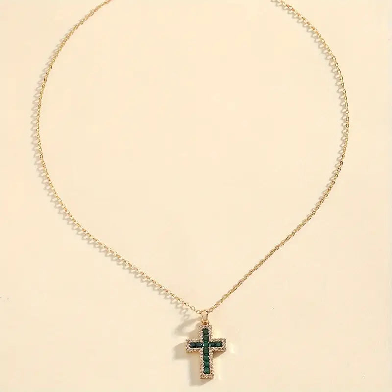 Malak Emerald Cross Pendant Gold Necklace