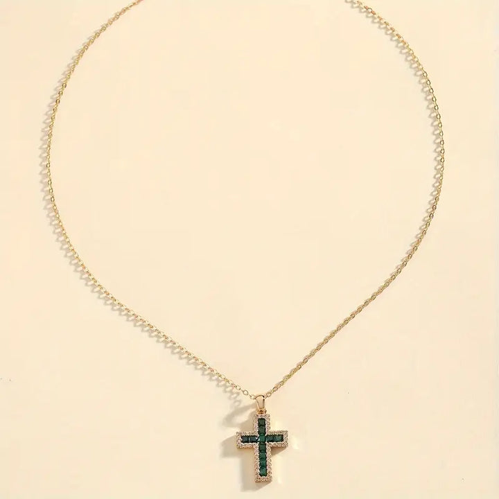 Malak Emerald Cross Pendant Gold Necklace