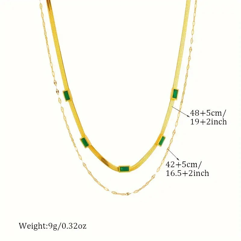 Lulwa Gem Double-Layer Retro Gold Necklace