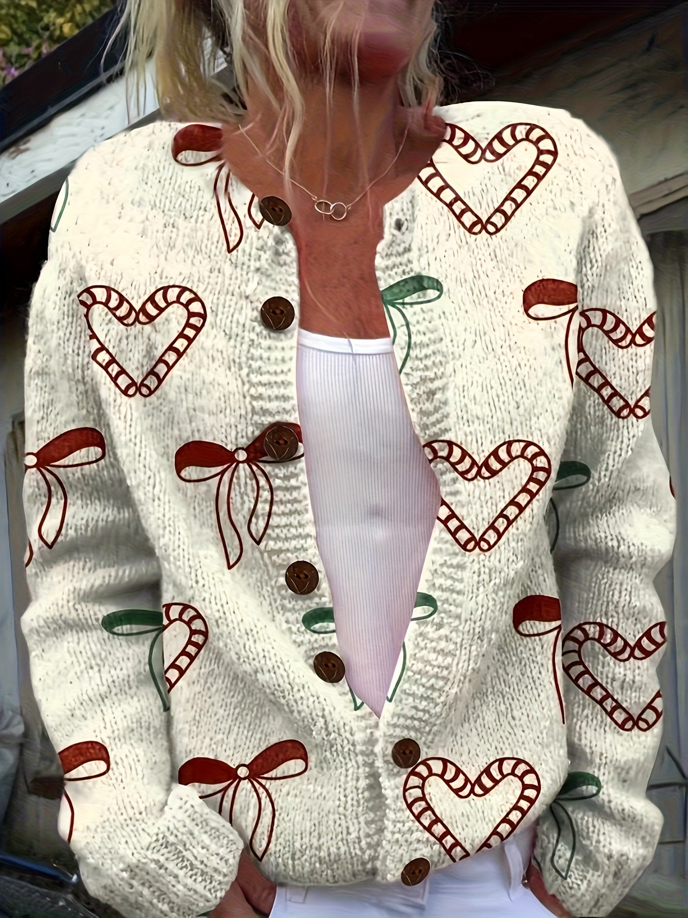 Harper– Candy Cane Heart Knit Cardigan