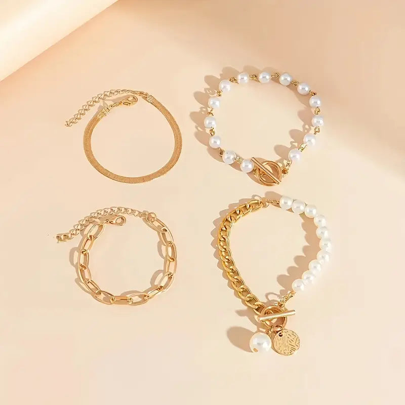 Pearl Link | Gold Bracelet Set