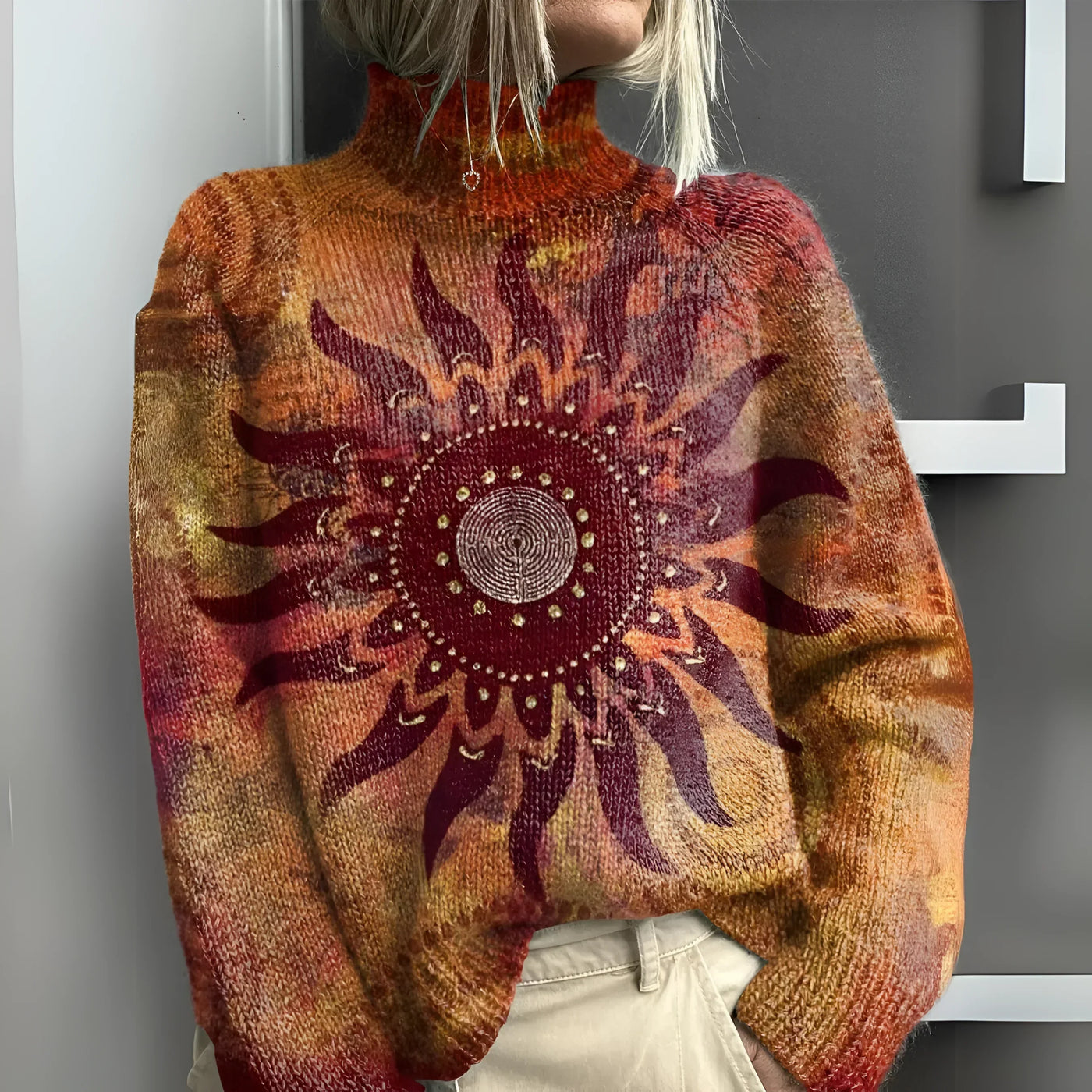 Sierra – Tribal Sunburst Knit Turtleneck Sweater