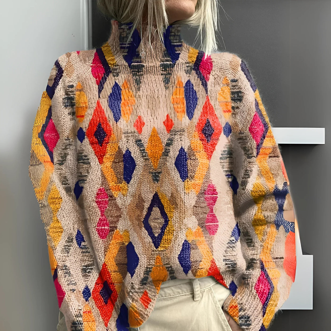 Madison - Knit Sweater with Geometric Diamond Pattern